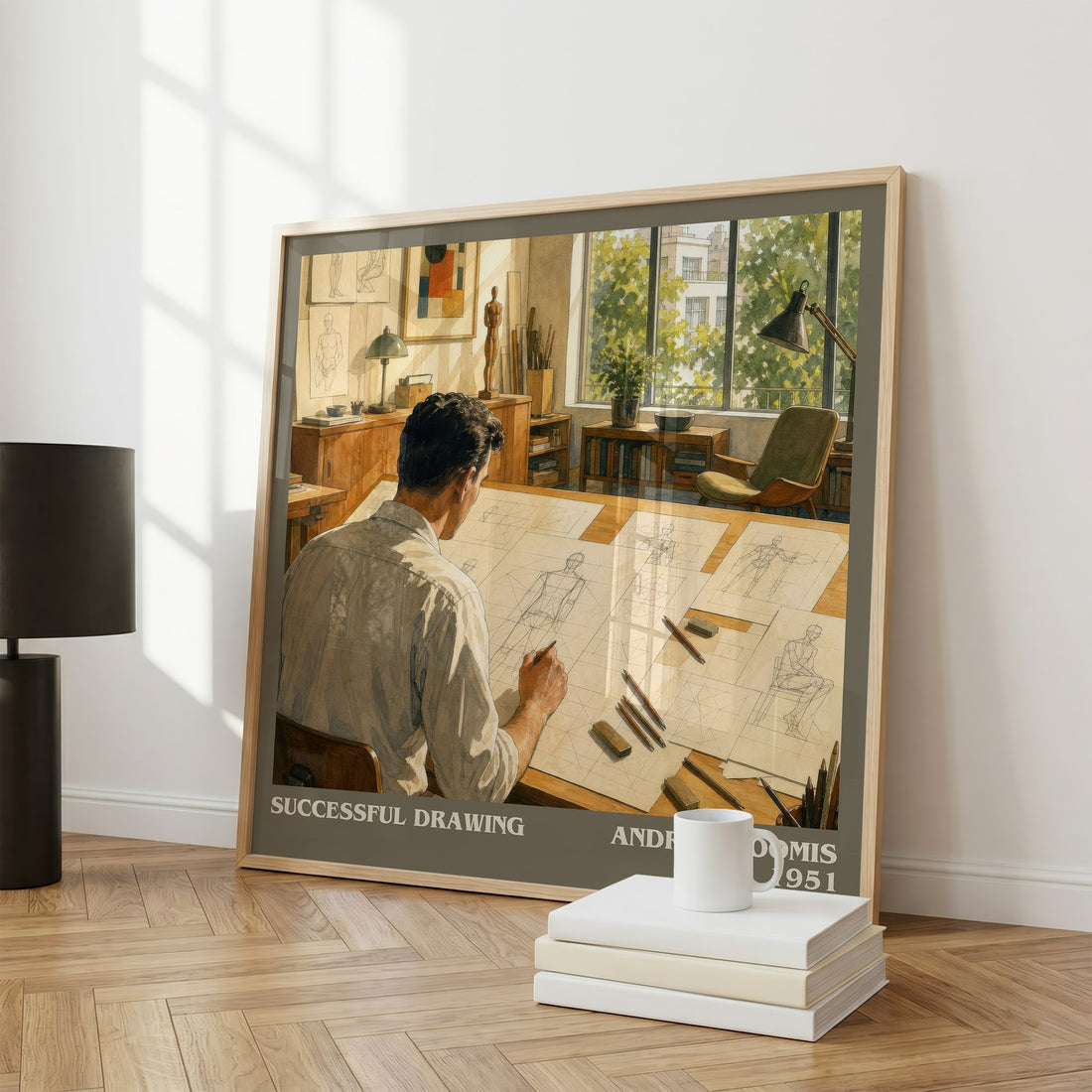 Successful drawing literary print framed by window – literary home decor