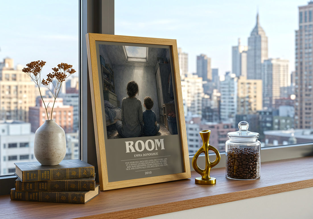 Room bookish print framed by window – literary home decor