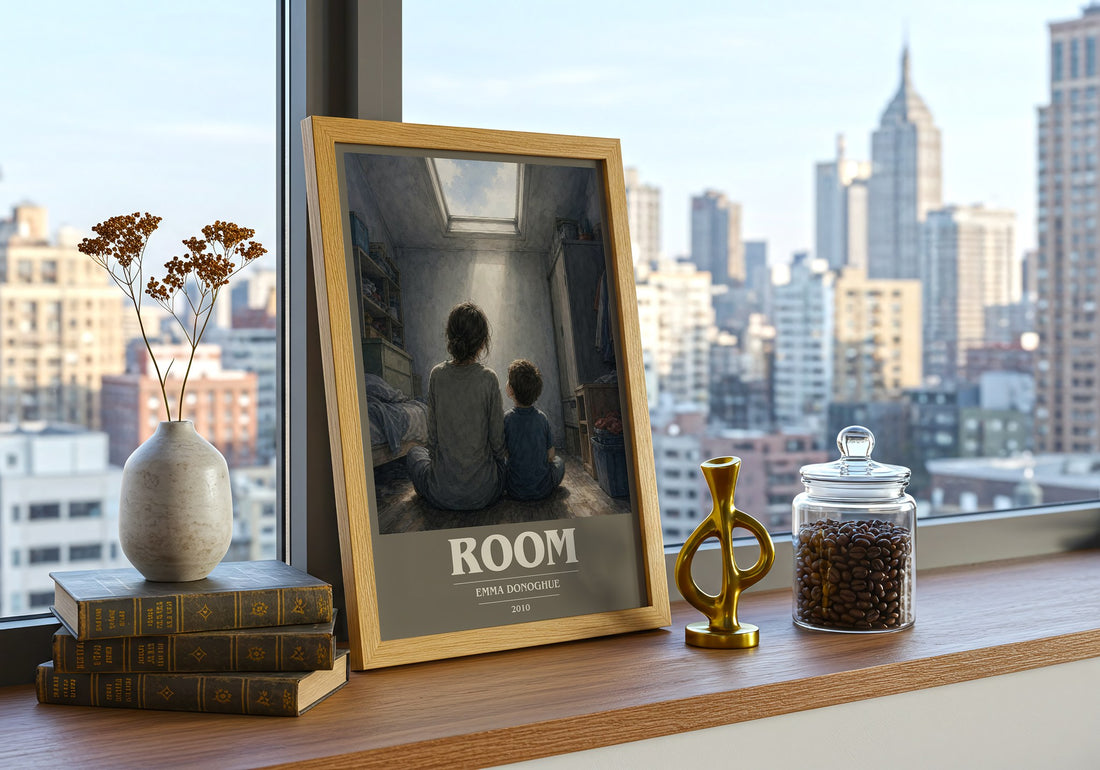 Room book cover print framed by window – literary home decor