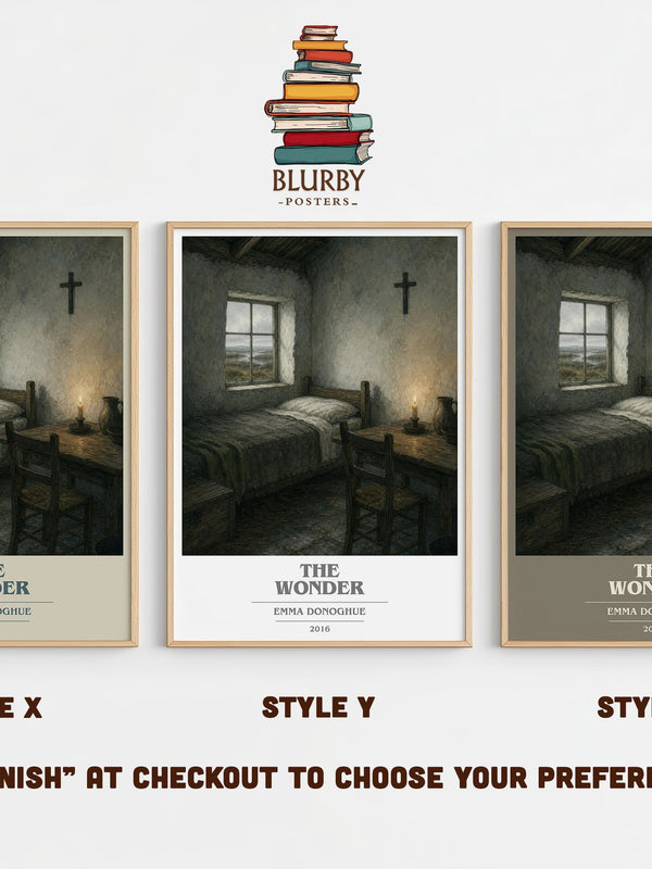 The Wonder book cover print in frame leaning in hallway – historical fiction wall art
