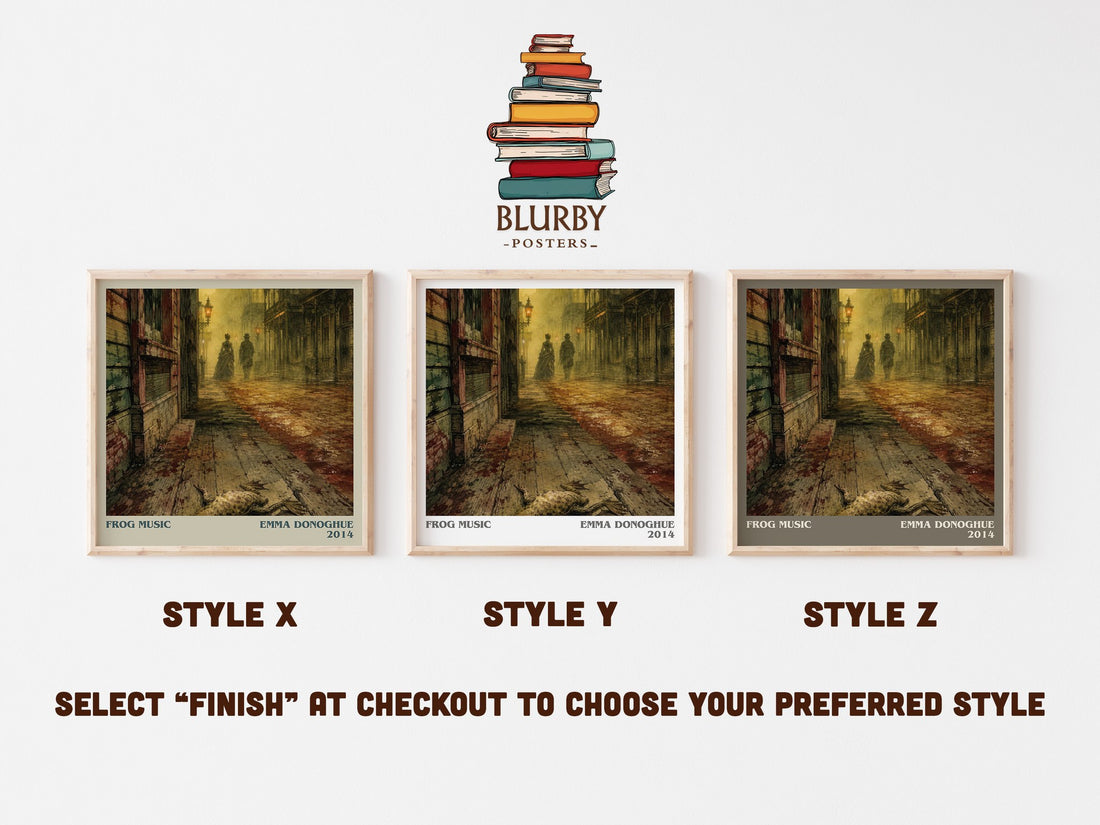 Frog music literary print in frame leaning in hallway – historical fiction wall art (mockup)