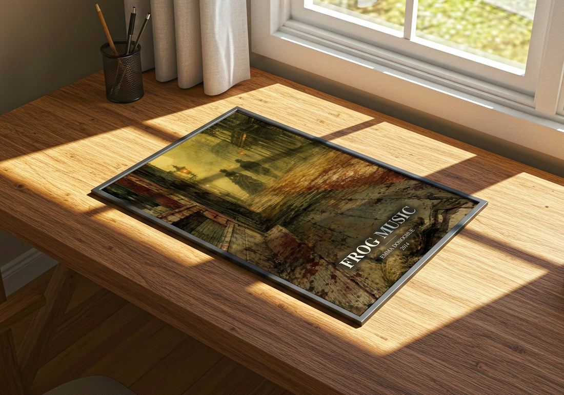 Frog music watercolour book poster framed on wall – historical fiction wall art