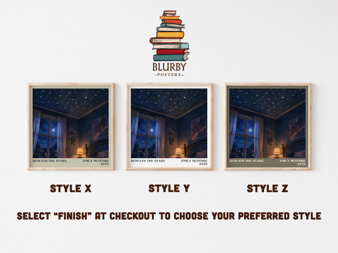 Beneath the Stars literary print in frame leaning in hallway – romance wall art (mockup)