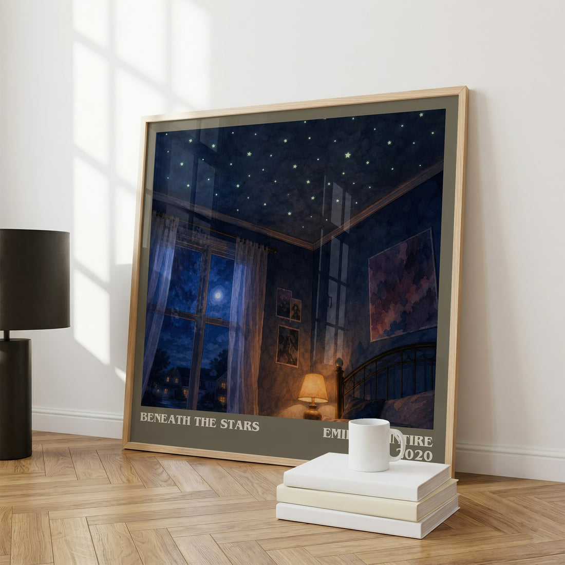 Beneath the Stars literary print framed by window – literary home decor