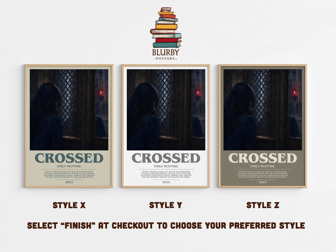 Crossed bookish print in frame leaning in hallway – fantasy wall art (mockup)