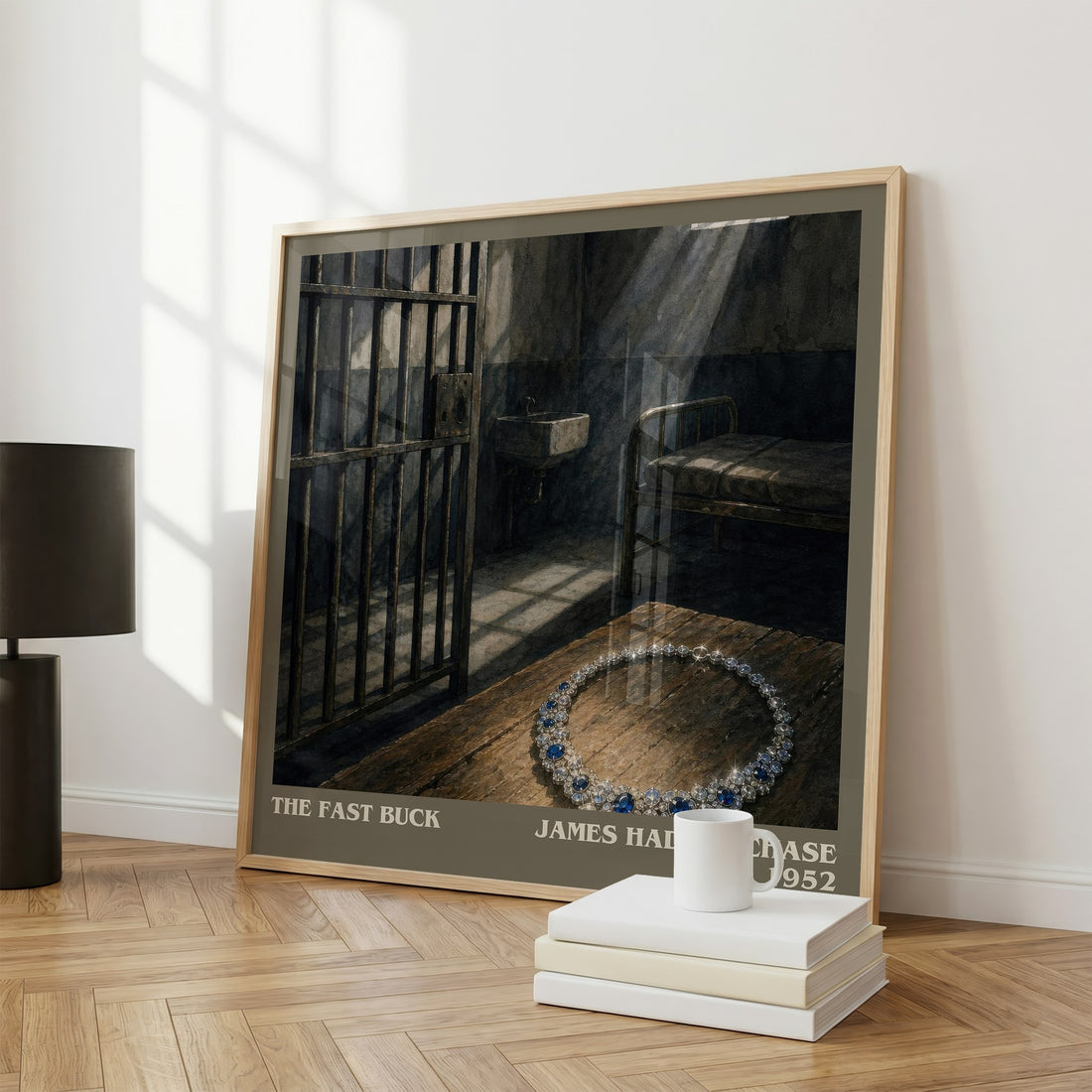 The Fast Buck literary print framed by window – literary home decor