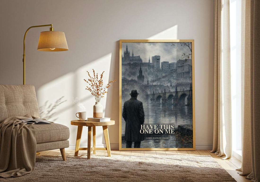 Have this one on me watercolour print in frame leaning in hallway – crime wall art