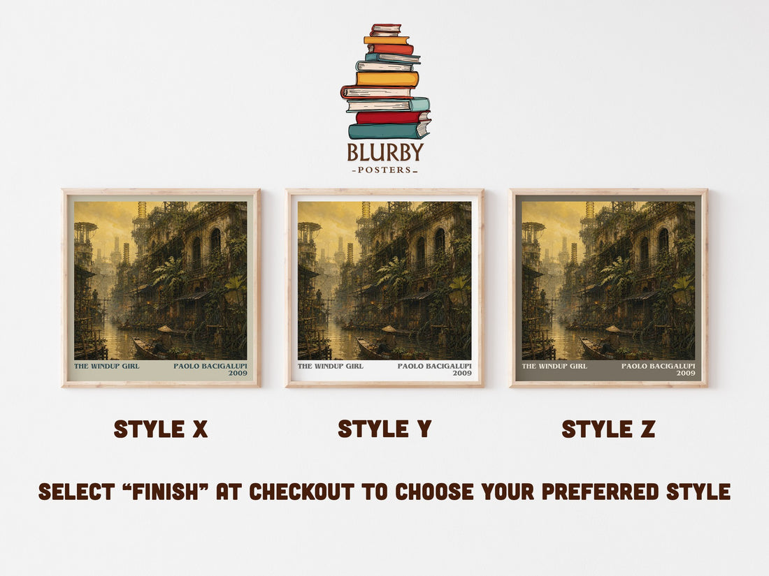 The Windup Girl literary print in frame leaning in hallway – sci fi wall art (mockup)