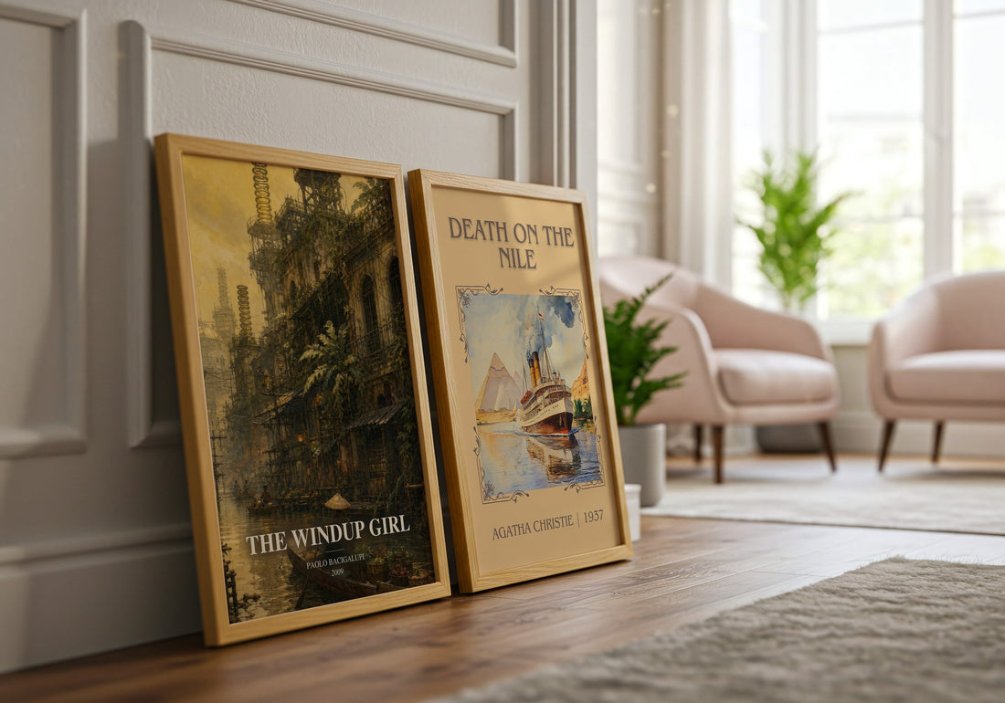The Windup Girl watercolour print framed by window – literary home decor