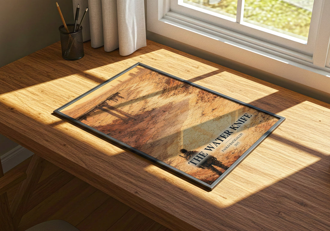 The Water Knife watercolour book poster framed on wall – dystopian wall art