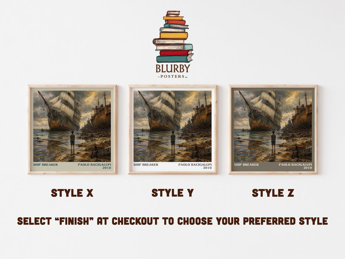 Ship breaker literary print in frame leaning in hallway – dystopian wall art (mockup)