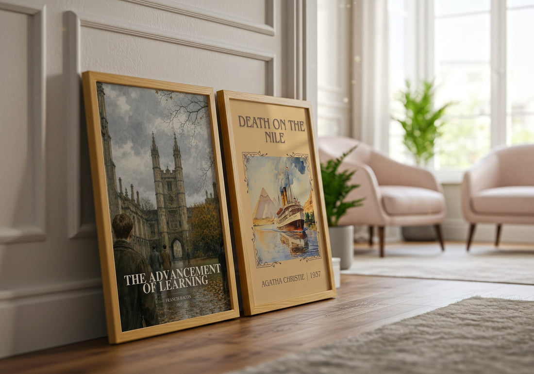 The advancement of learning watercolour print framed by window – literary home decor