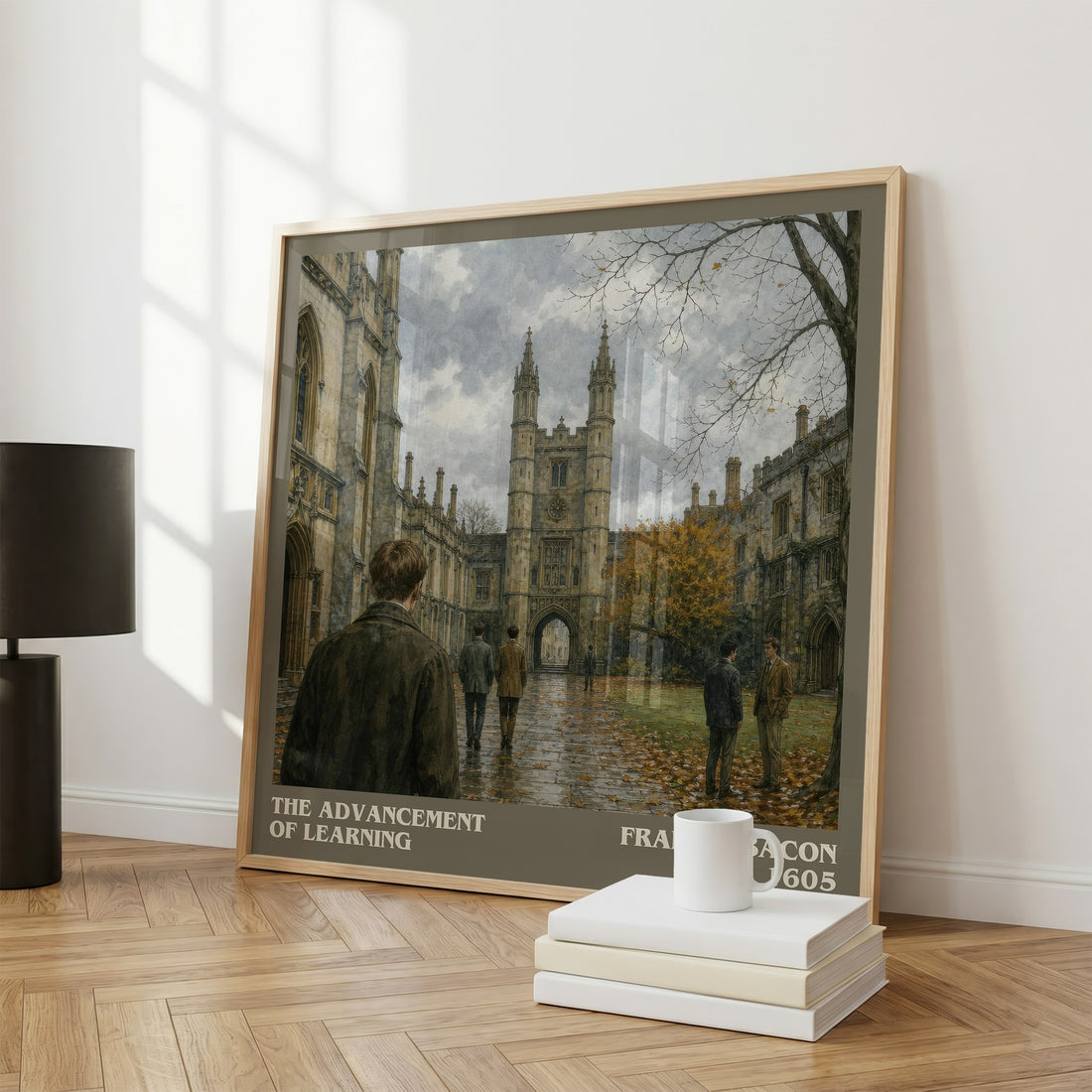 The advancement of learning literary print framed by window – literary home decor