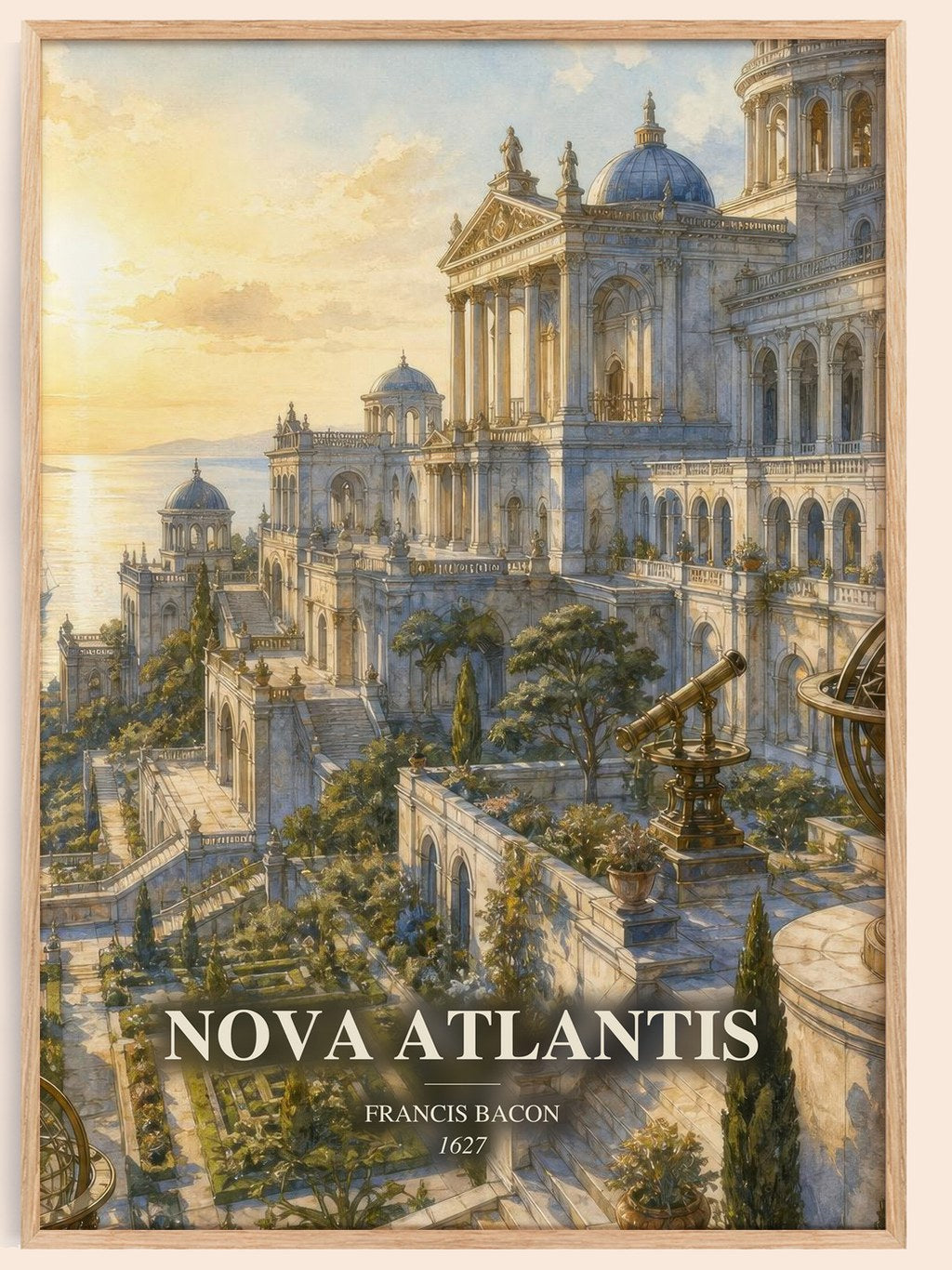 Nova Atlantis watercolour book poster by Francis Bacon – framed literary art print