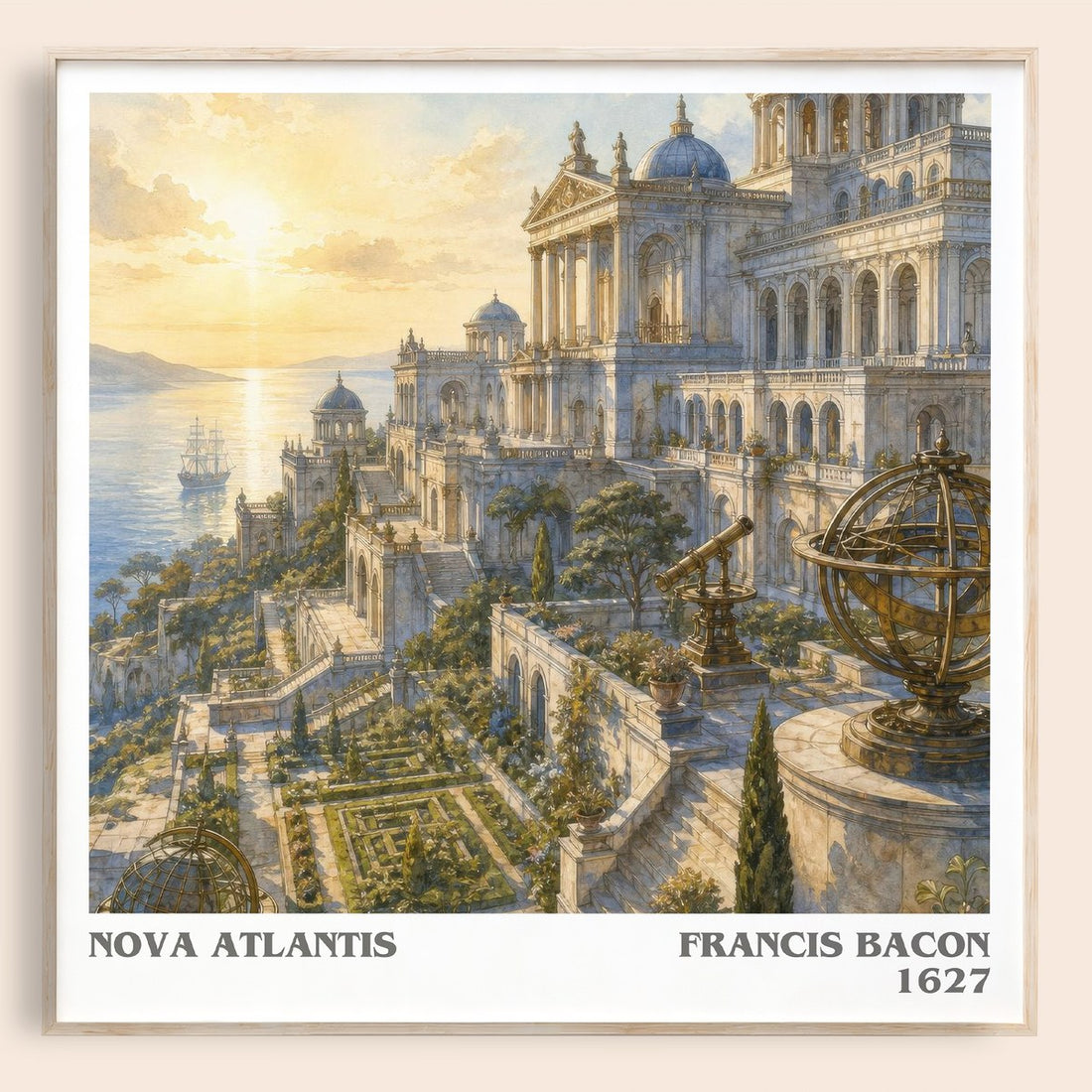 Nova Atlantis literary book poster by Francis Bacon – framed literary art print