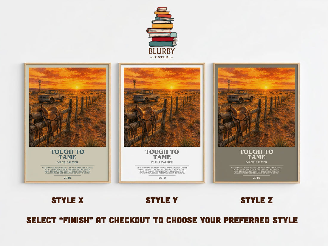 Tough to Tame bookish print in frame leaning in hallway – romance wall art (mockup)