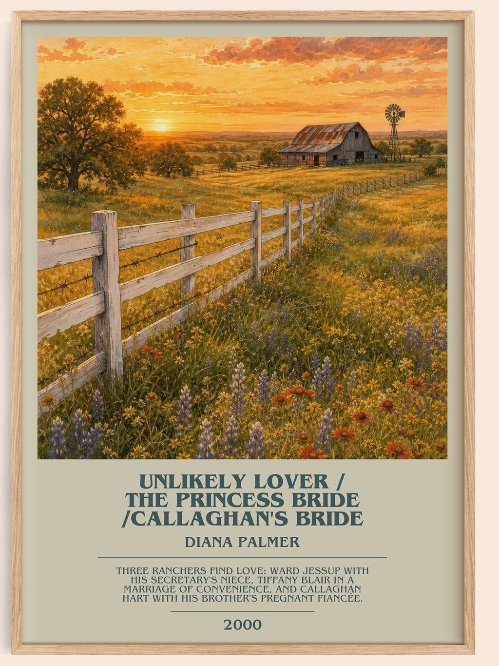 Unlikely Lover / The Princess Bride /Callaghan's Bride bookish book poster by Diana Palmer – framed literary art print