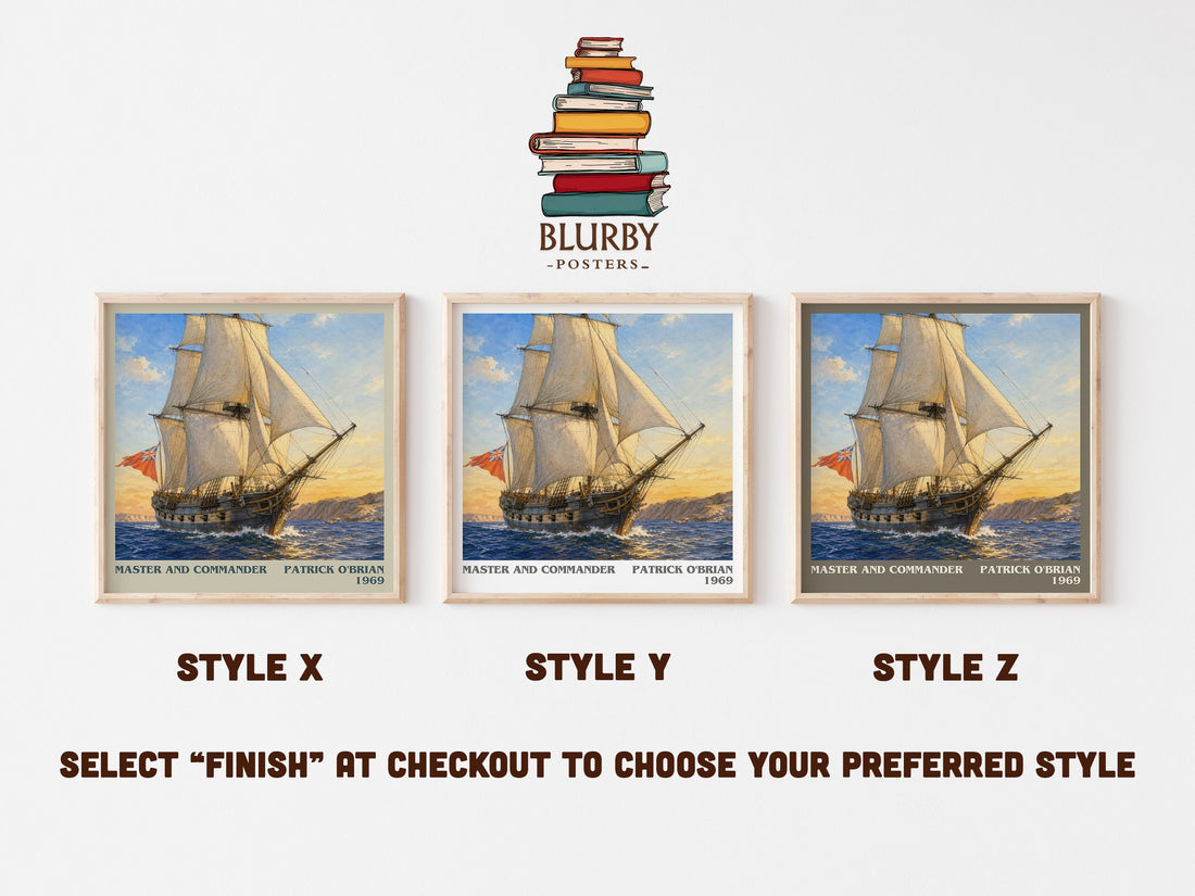 Master and Commander literary print in frame leaning in hallway – historical fiction wall art (mockup)