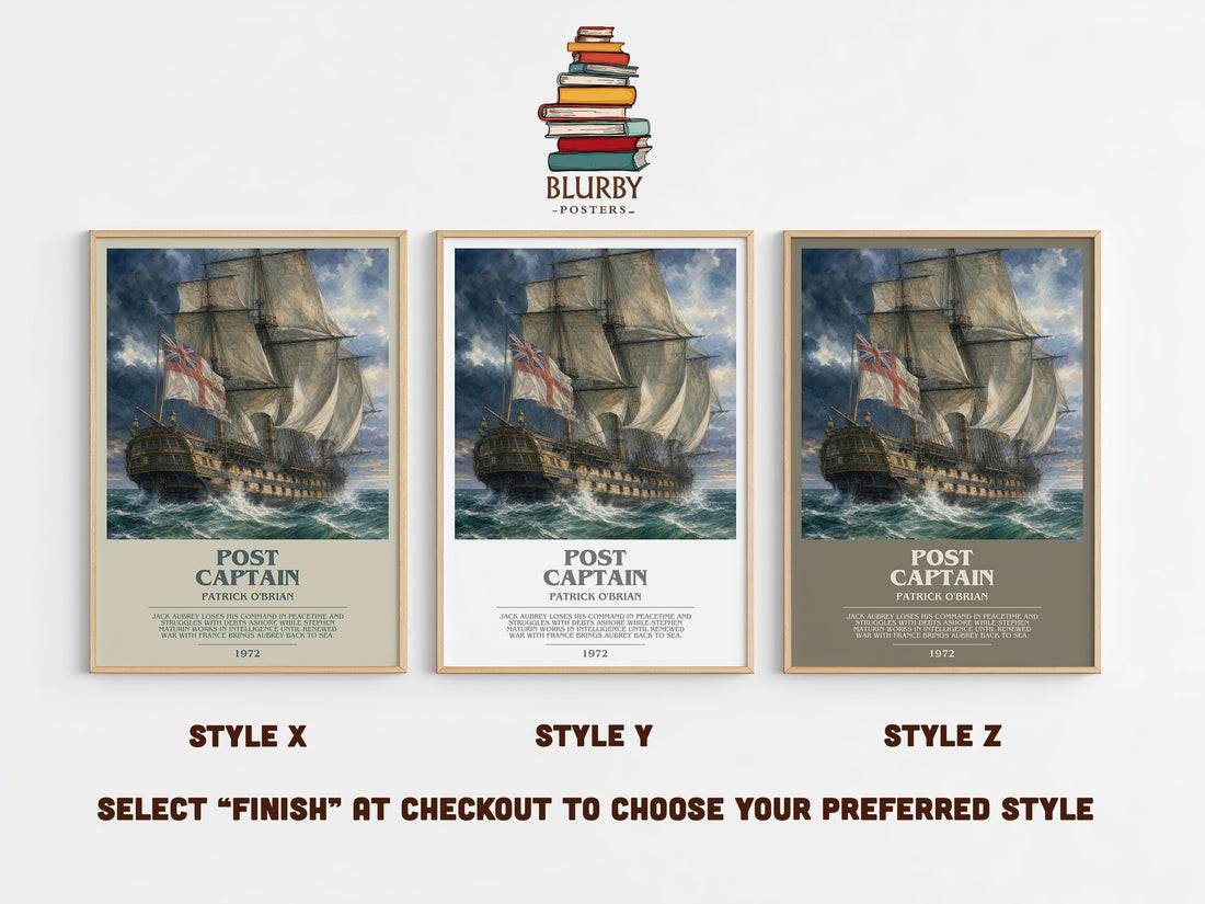 Post Captain bookish print in frame leaning in hallway – historical fiction wall art (mockup)