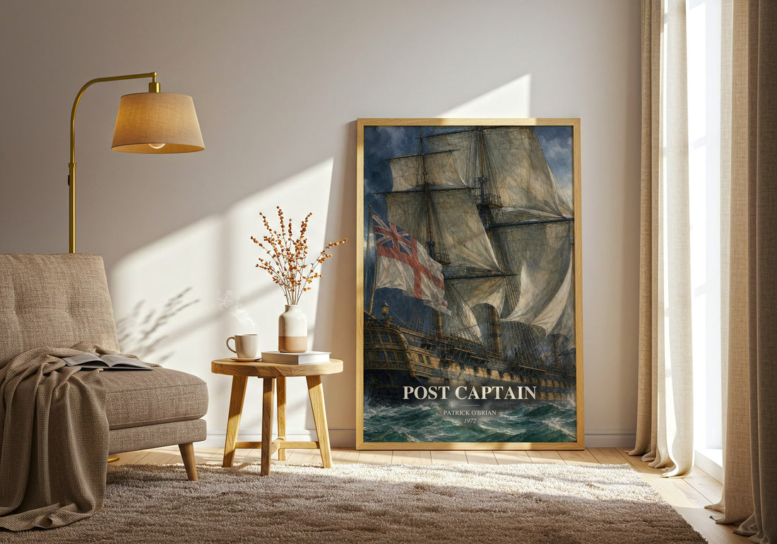 Post Captain watercolour print in frame leaning in hallway – historical fiction wall art