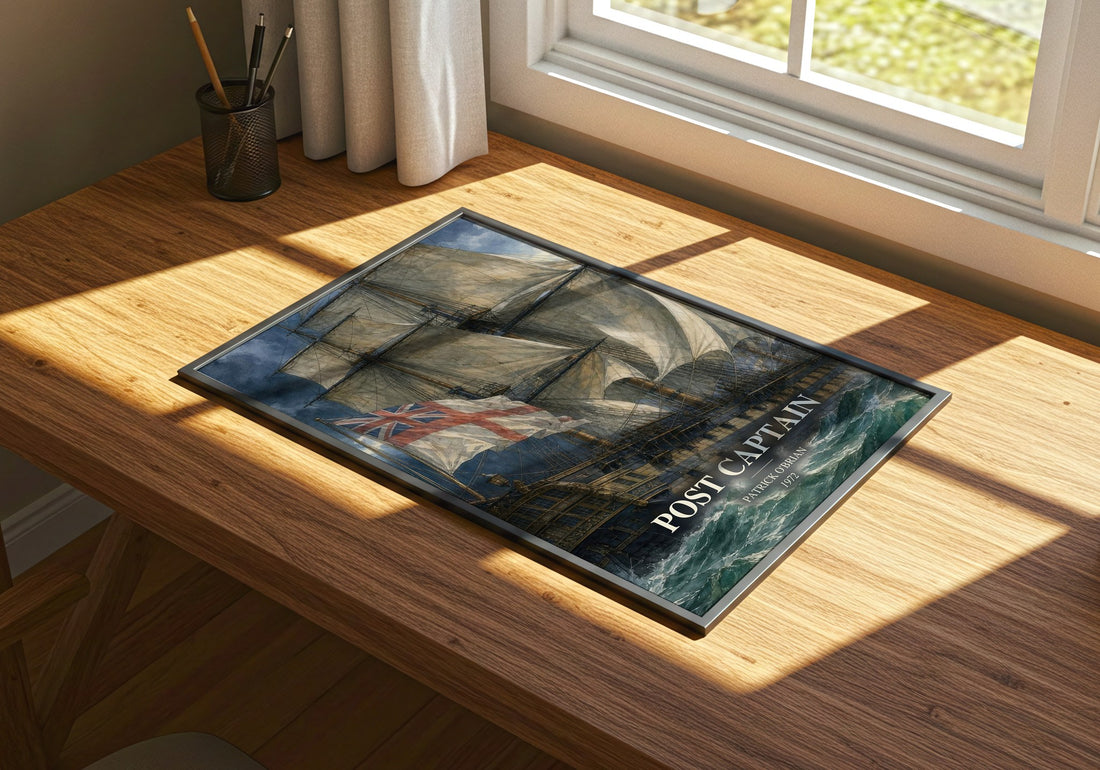 Post Captain watercolour book poster framed on wall – historical fiction wall art