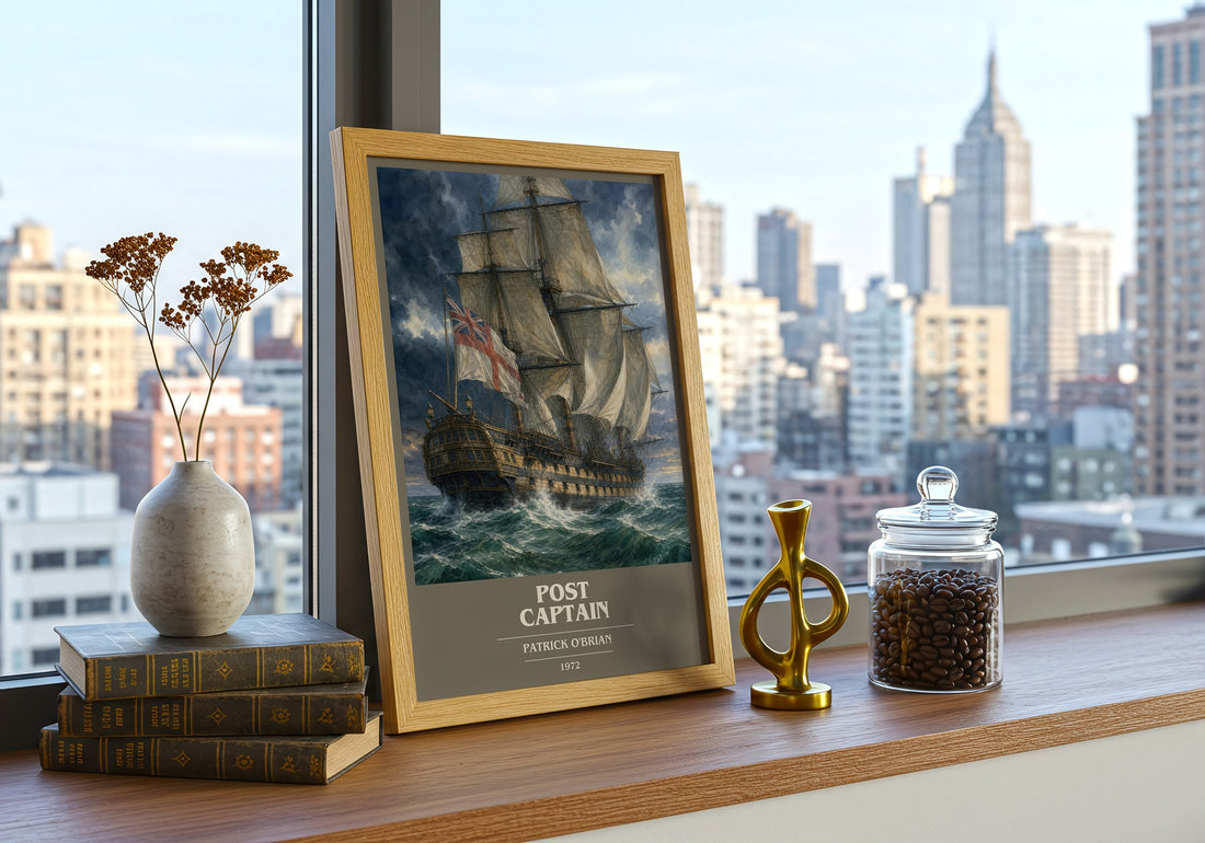 Post Captain book cover print framed by window – literary home decor