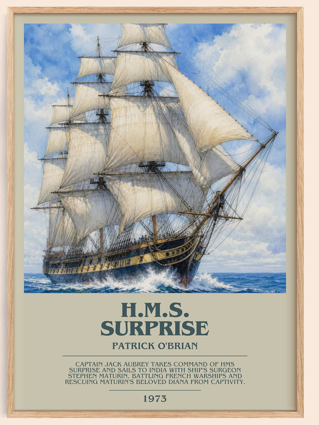 H.M.S. Surprise bookish book poster by Patrick O'Brian – framed literary art print
