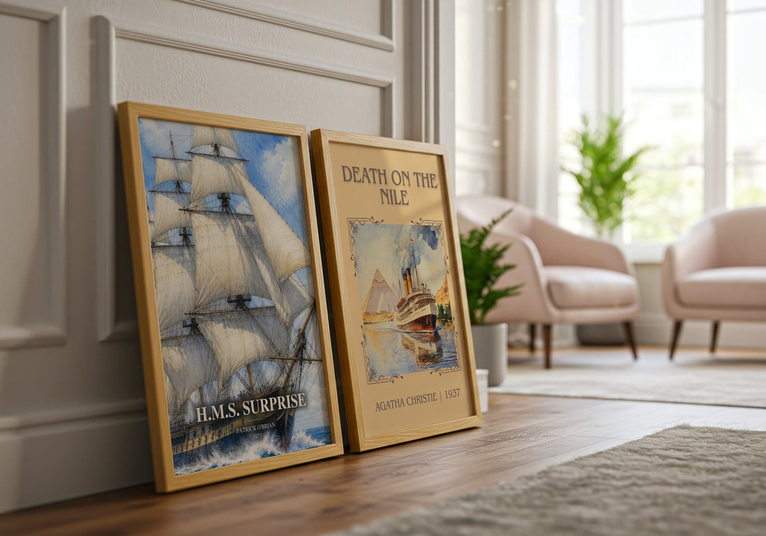 H.M.S. Surprise watercolour print framed by window – literary home decor