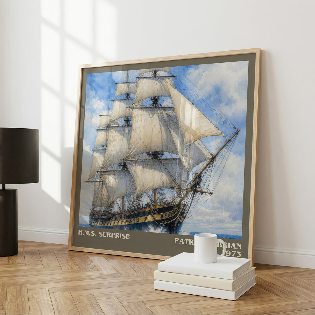 H.M.S. Surprise literary print framed by window – literary home decor