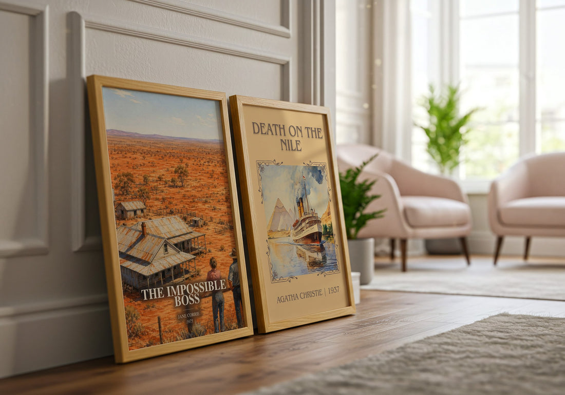 The Impossible Boss watercolour print framed by window – literary home decor