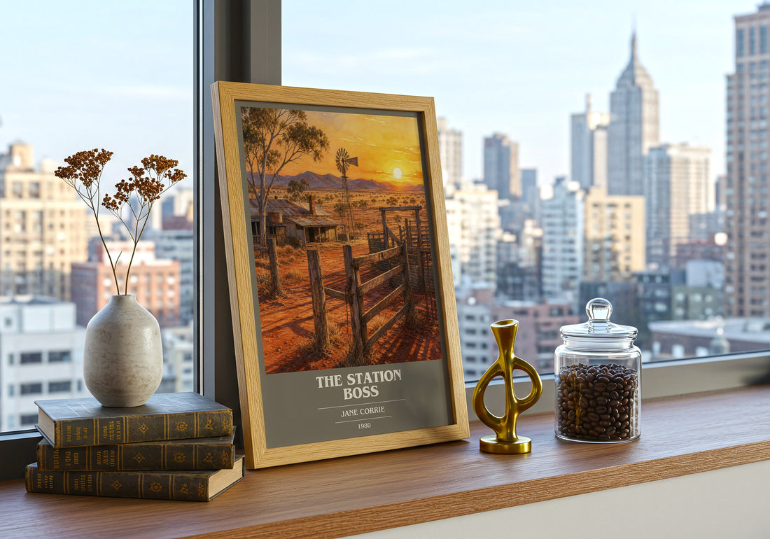 The station boss book cover print framed by window – literary home decor