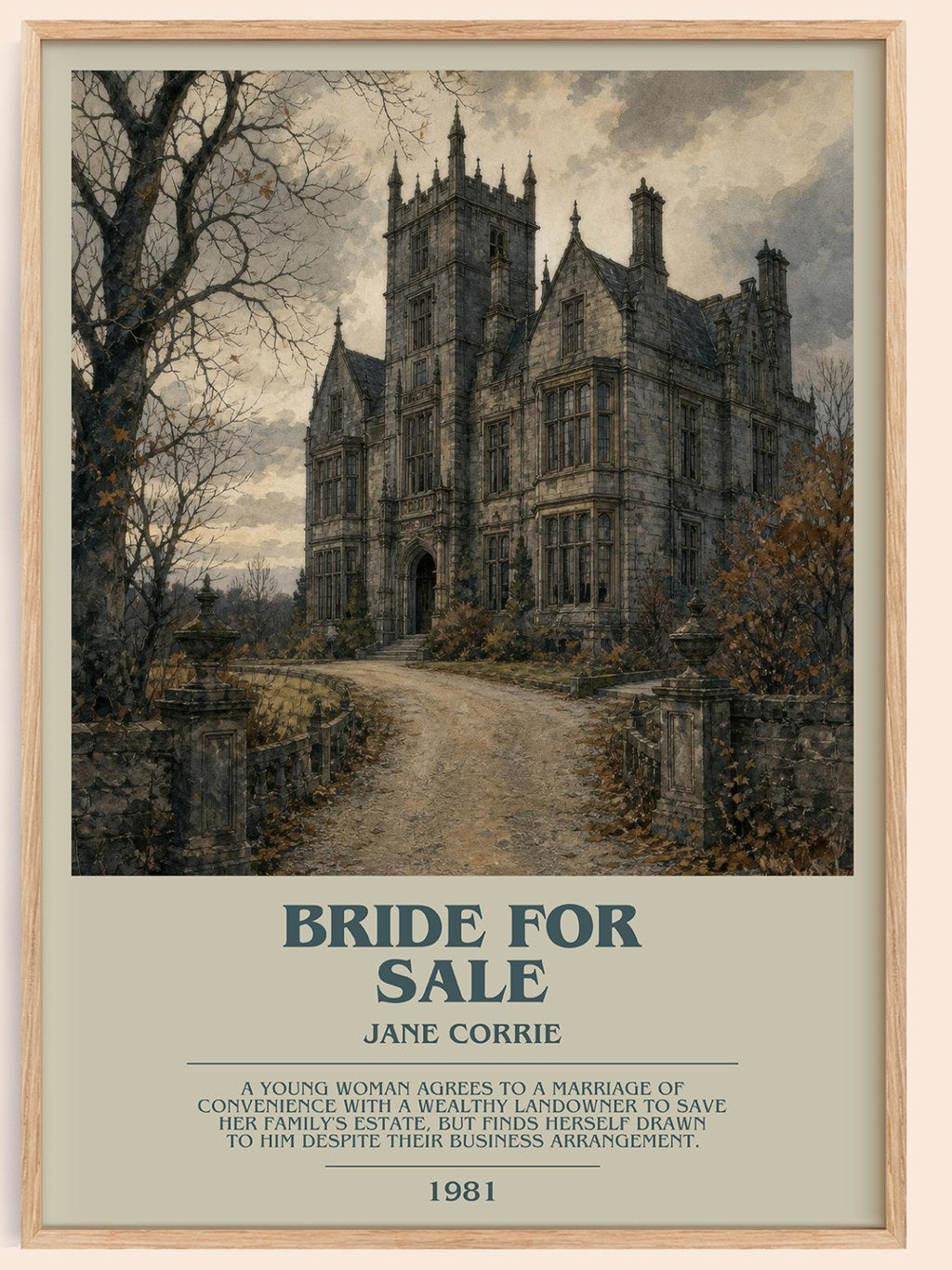 Bride For Sale bookish book poster by Jane Corrie – framed literary art print