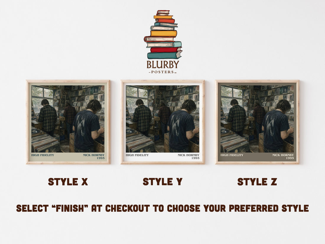 High Fidelity literary print in frame leaning in hallway – contemporary fiction wall art (mockup)
