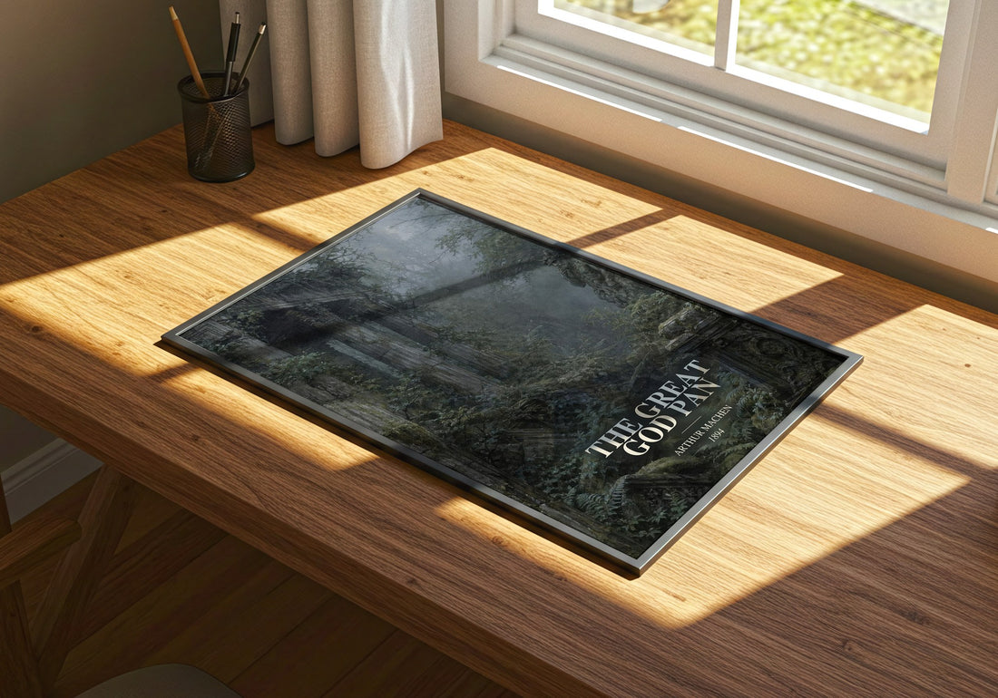 The Great God Pan watercolour book poster framed on wall – horror wall art