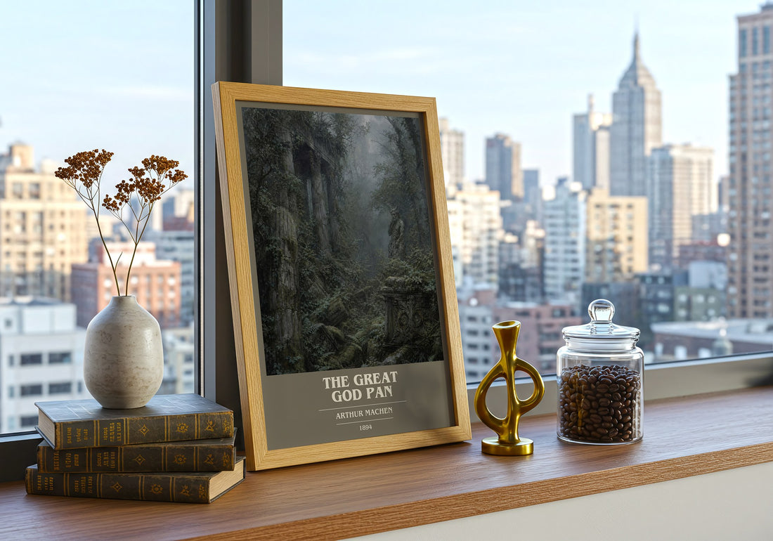 The Great God Pan book cover print framed by window – literary home decor