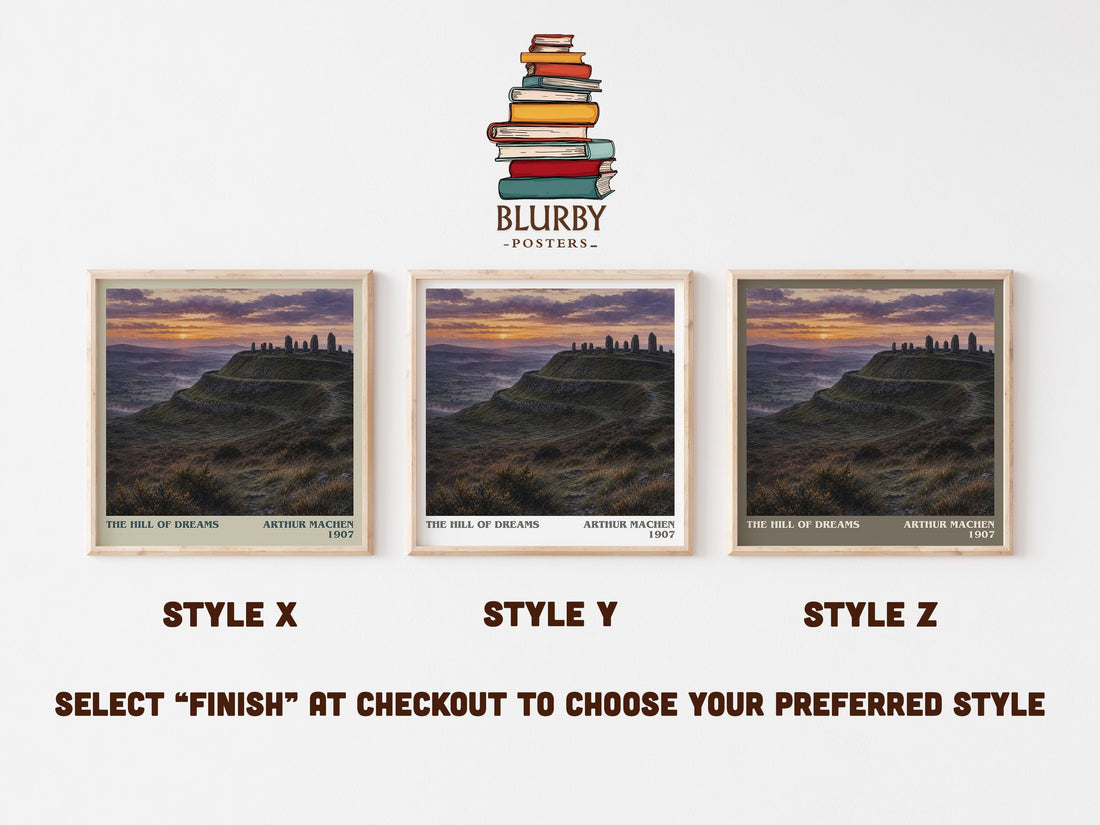 The Hill of Dreams literary print in frame leaning in hallway – literary fiction wall art (mockup)