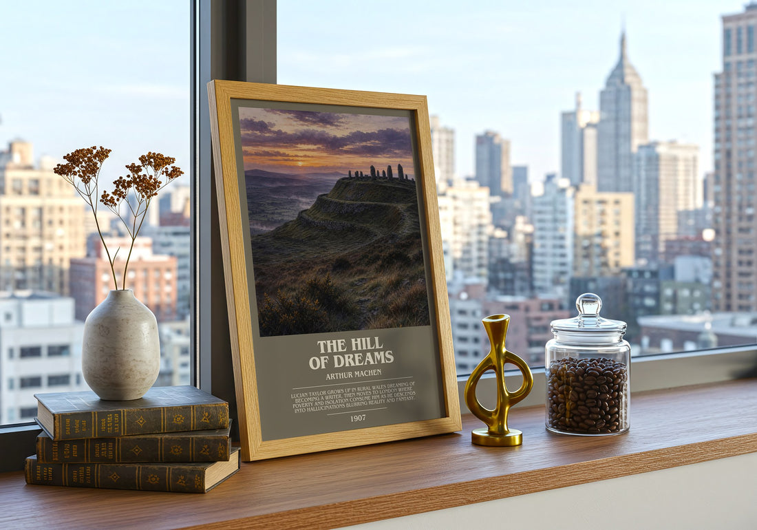 The Hill of Dreams bookish print framed by window – literary home decor