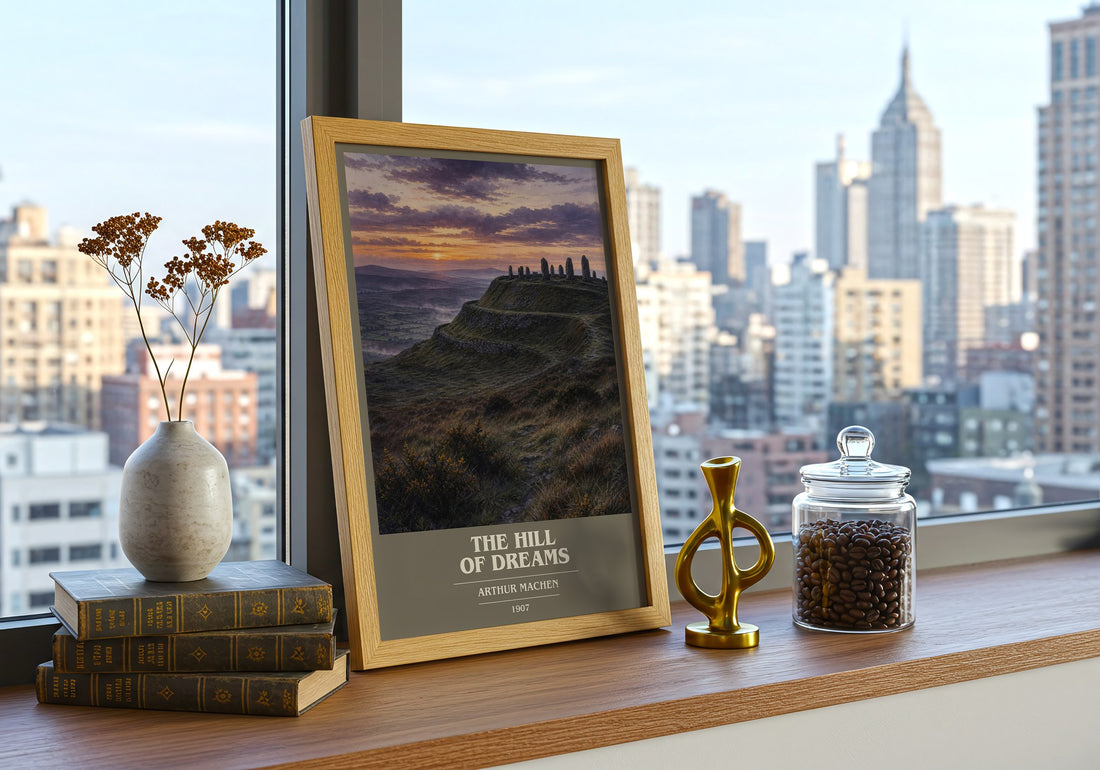 The Hill of Dreams book cover print framed by window – literary home decor