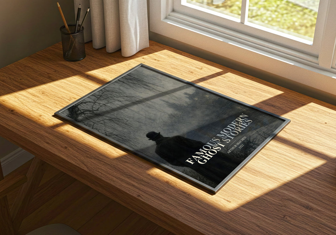 Famous Modern Ghost Stories watercolour book poster framed on wall – horror wall art