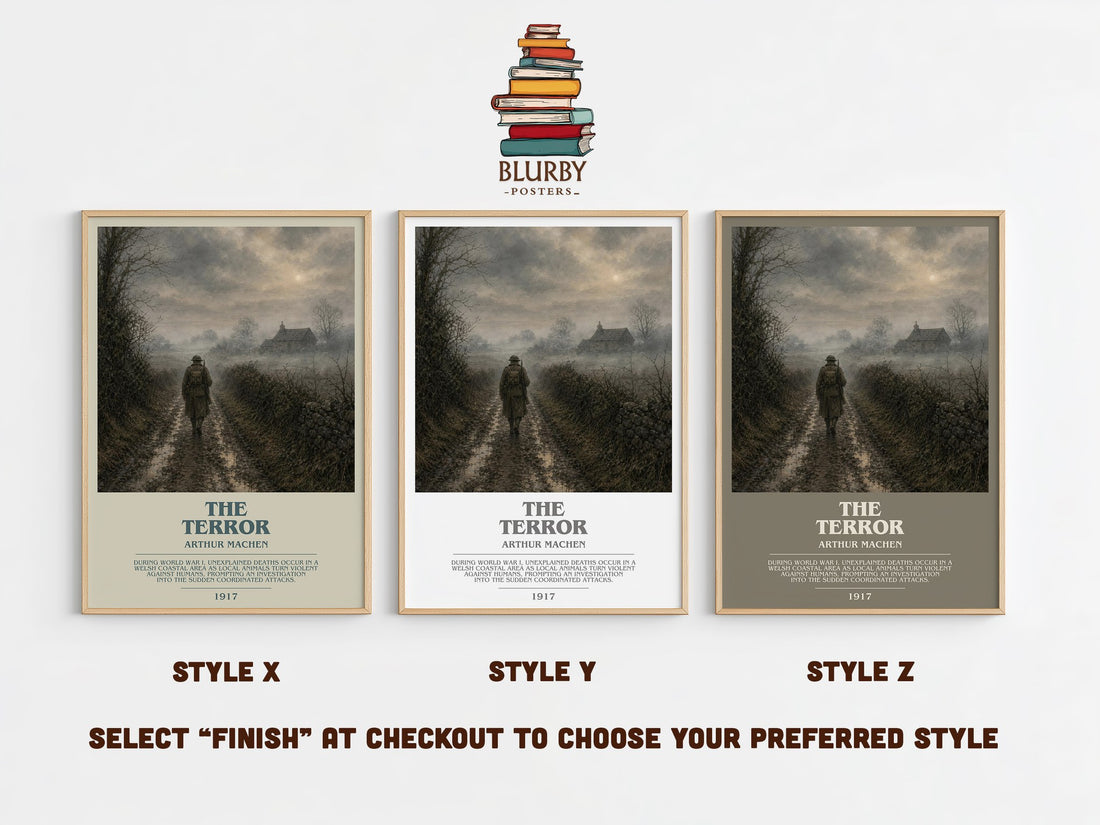 The Terror bookish print in frame leaning in hallway – horror wall art (mockup)