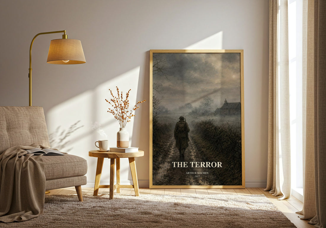 The Terror watercolour print in frame leaning in hallway – horror wall art