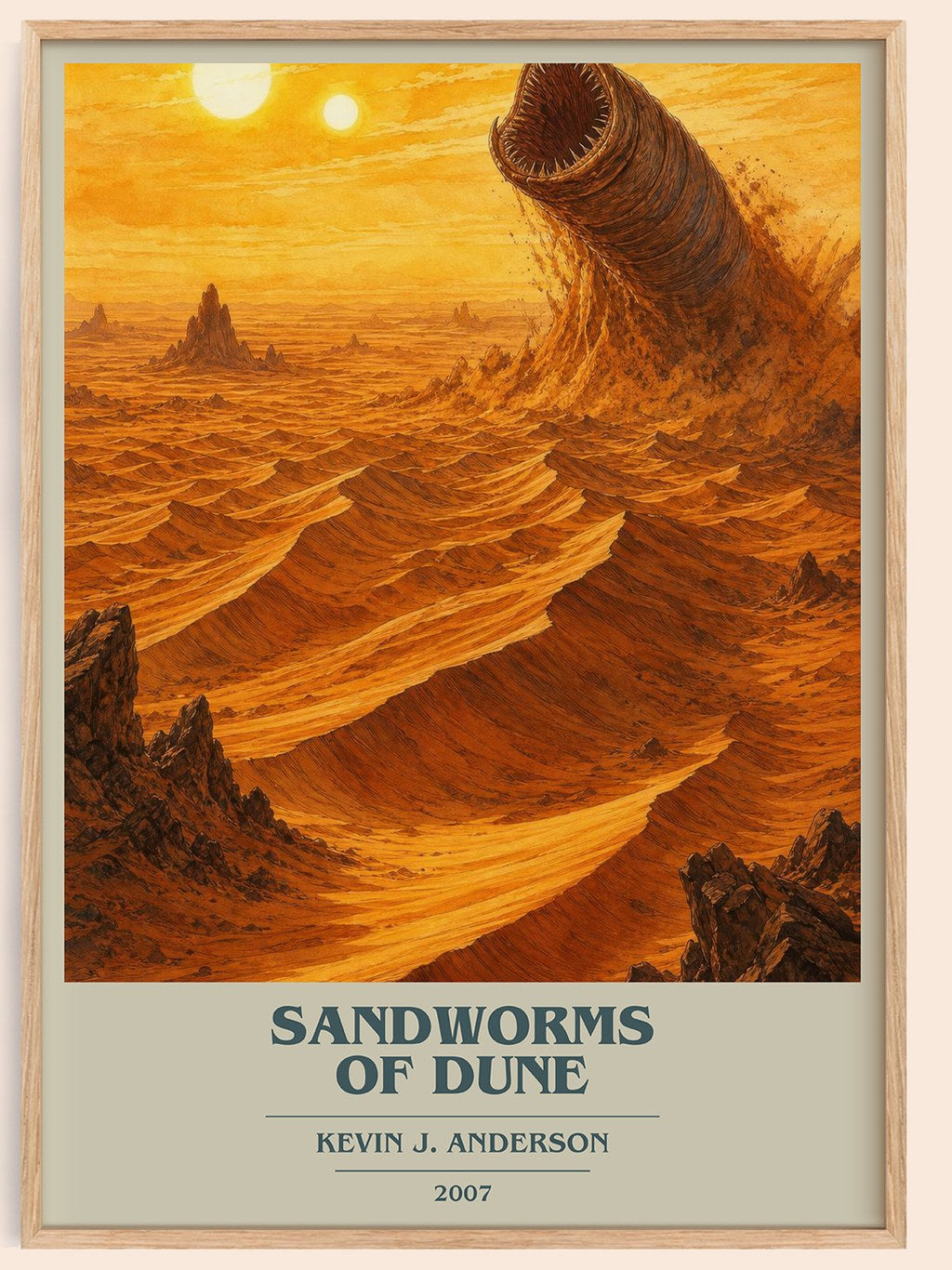 Sandworms of Dune book cover book poster by Kevin J. Anderson – framed literary art print
