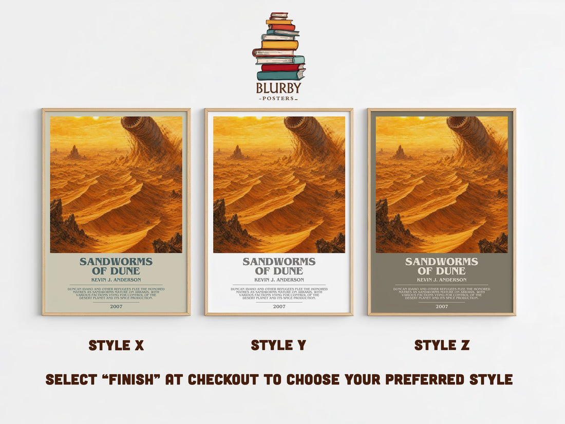 Sandworms of Dune bookish print in frame leaning in hallway – sci fi wall art (mockup)