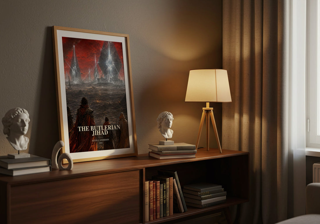 The Butlerian Jihad watercolour print on bookshelf – Kevin J. Anderson fan gift
