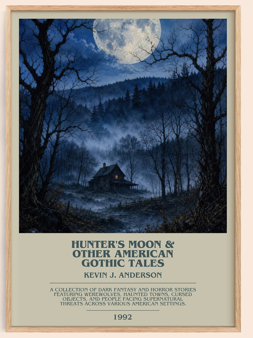 Hunter's Moon & Other American Gothic Tales bookish book poster by Kevin J. Anderson – framed literary art print