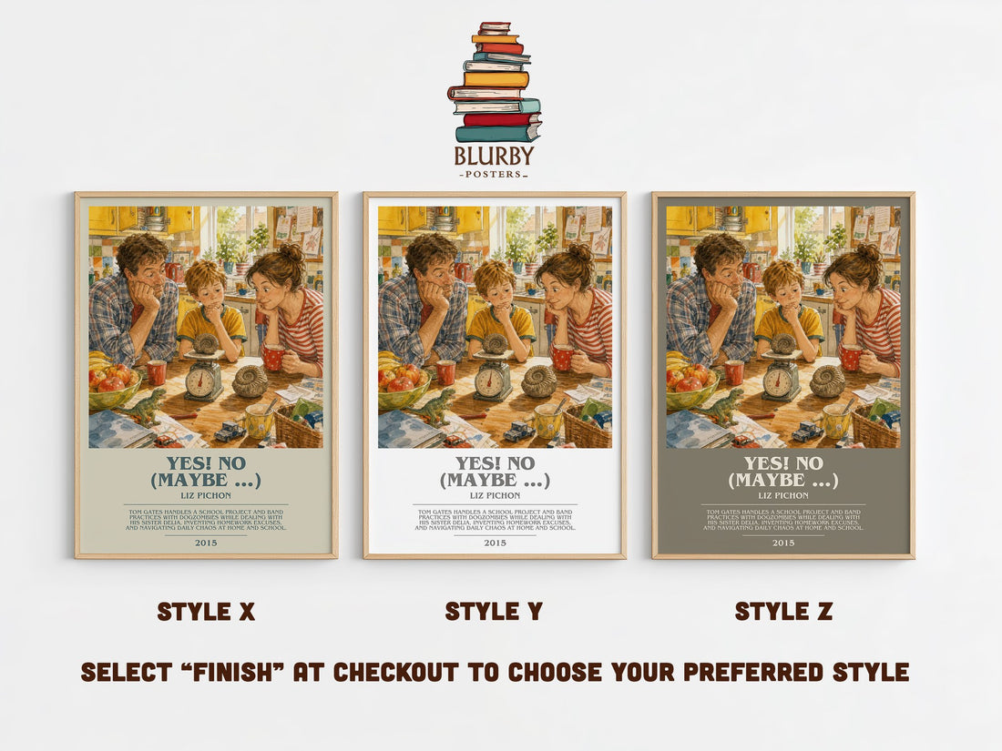 Yes! no (maybe ...) bookish print in frame leaning in hallway – childrens wall art (mockup)