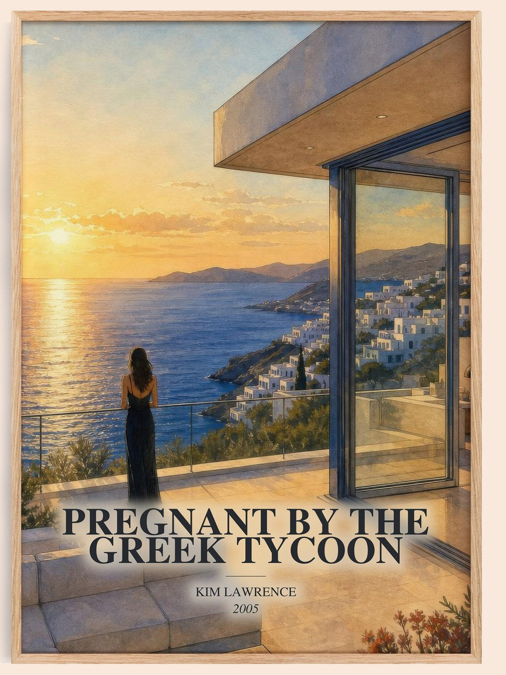Pregnant By The Greek Tycoon watercolour book poster by Kim Lawrence – framed literary art print