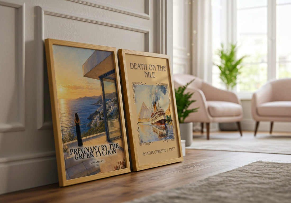 Pregnant By The Greek Tycoon watercolour print framed by window – literary home decor