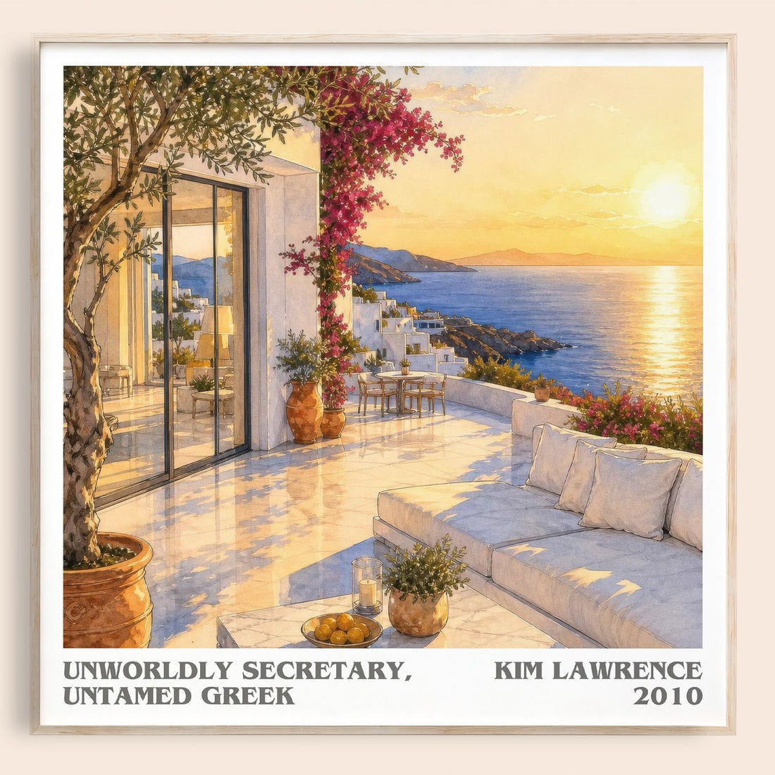 Unworldly Secretary, Untamed Greek literary book poster by Kim Lawrence – framed literary art print
