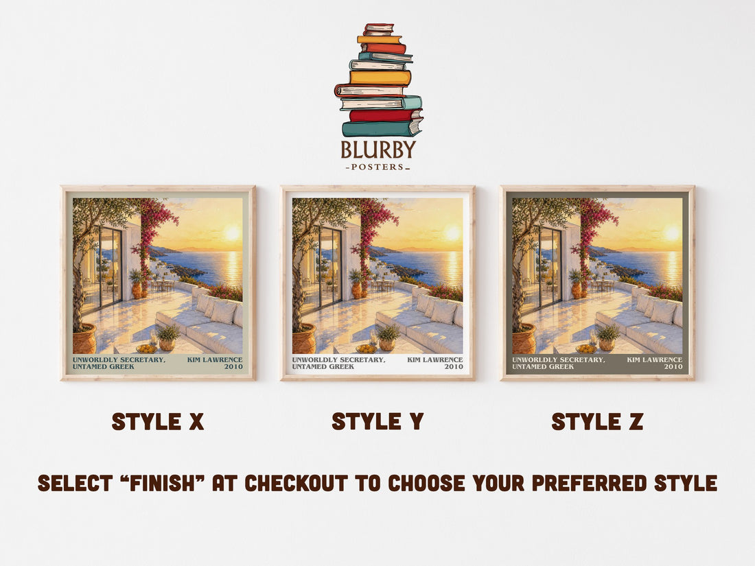 Unworldly Secretary, Untamed Greek literary print in frame leaning in hallway – romance wall art (mockup)